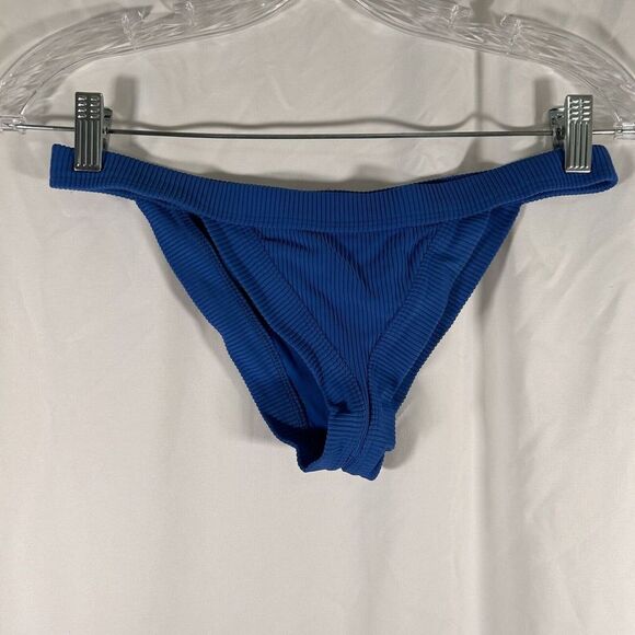 Frankies Bikini Bottom Women's Large Blue Ribbed Pull On Elastic Waist - Picture 1 of 7